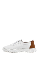 Women's White Lace-Up Leather Sneaker | Derimod Women's White Lace-Up Leather Sneaker | Derimod