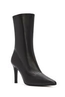 Women's Black Zippered Thin Heeled Leather Boots | Derimod Women's Black Zippered Thin Heeled Leather Boots | Derimod
