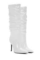 Women's White Thin Heeled Patent Leather Boots | Derimod Women's White Thin Heeled Patent Leather Boots | Derimod