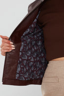 Kim Women's Brown Short Leather Jacket | Derimod Kim Women's Brown Short Leather Jacket | Derimod
