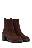 Woman Brown Chunky Heel Suede Leather Boat | Derimod Woman Brown Chunky Heel Suede Leather Boat | Derimod