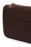 Woman Brown Printed Crossbody Bag with Chain Strap | Derimod Woman Brown Printed Crossbody Bag with Chain Strap | Derimod