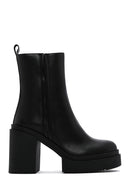 Women's Black Zippered Thick Heeled Leather Boots | Derimod Women's Black Zippered Thick Heeled Leather Boots | Derimod