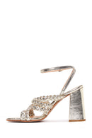 Women's Gold Leather Thick Heeled Sandals | Derimod Women's Gold Leather Thick Heeled Sandals | Derimod