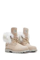 Caterpillar Women's Beige Utah Fur Nubuck Leather Lace Up Boots | Derimod Caterpillar Women's Beige Utah Fur Nubuck Leather Lace Up Boots | Derimod
