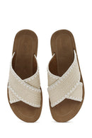 Women's Beige Thick Soled Straw Slippers | Derimod Women's Beige Thick Soled Straw Slippers | Derimod