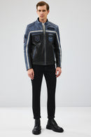 Takeoff Erkek Mavi Slim-Fit Deri Ceket | Derimod Takeoff Erkek Mavi Slim-Fit Deri Ceket | Derimod