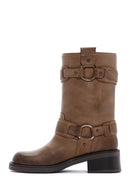 Women's Brown Leather Buckle Boots | Derimod Women's Brown Leather Buckle Boots | Derimod