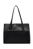 Woman Black Patterned Shoulder Bag | Derimod Woman Black Patterned Shoulder Bag | Derimod