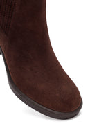 Woman Brown Chunky Heel Suede Leather Boat | Derimod Woman Brown Chunky Heel Suede Leather Boat | Derimod