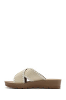 Women's Beige Thick Soled Straw Slippers | Derimod Women's Beige Thick Soled Straw Slippers | Derimod