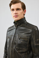 Wade Erkek Yeşil Slim-Fit Deri Mont | Derimod Wade Erkek Yeşil Slim-Fit Deri Mont | Derimod