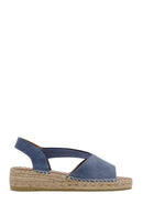 Women's Navy Blue Suede Leather Espadrille Sandals | Derimod Women's Navy Blue Suede Leather Espadrille Sandals | Derimod