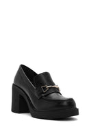 Women's Black Chunky Heel Loafers | Derimod Women's Black Chunky Heel Loafers | Derimod