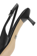 Women's Black Leather Low Heeled Slingback Shoes | Derimod Women's Black Leather Low Heeled Slingback Shoes | Derimod