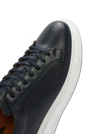 Men's Navy Blue Lace-Up Leather Sneaker | Derimod Men's Navy Blue Lace-Up Leather Sneaker | Derimod