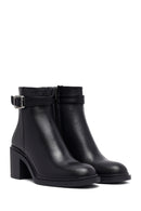 Woman Black Zippered Chunky Heels Leather Boat | Derimod Woman Black Zippered Chunky Heels Leather Boat | Derimod
