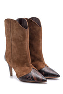 Women's Snake Detailed Heeled Leather Boots | Derimod Women's Snake Detailed Heeled Leather Boots | Derimod