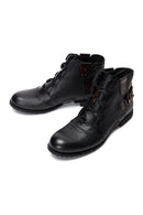 Men's Black Leather Flat Boots | Derimod Men's Black Leather Flat Boots | Derimod