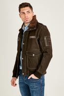 Air Force Men's Brown Fur Collared Nubuck Leather Pilot Jacket | Derimod Air Force Men's Brown Fur Collared Nubuck Leather Pilot Jacket | Derimod