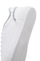 Women's White Lace-Up Stoned Leather Sneakers | Derimod Women's White Lace-Up Stoned Leather Sneakers | Derimod