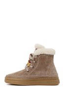 Woman Mink Lace-Up Thick-Soled Suede Teddy Boots | Derimod Woman Mink Lace-Up Thick-Soled Suede Teddy Boots | Derimod