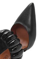 Women's Black Thin Heeled Leather Slippers | Derimod Women's Black Thin Heeled Leather Slippers | Derimod