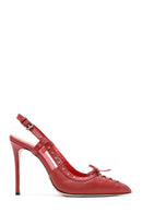 Women's Red Slingback High Thin Heel Leather Shoes | Derimod Women's Red Slingback High Thin Heel Leather Shoes | Derimod