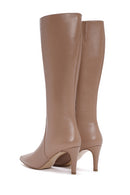 Women's Camel Zippered Thin Heeled Leather Boots | Derimod Women's Camel Zippered Thin Heeled Leather Boots | Derimod