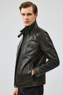 Wade Erkek Yeşil Slim-Fit Deri Mont | Derimod Wade Erkek Yeşil Slim-Fit Deri Mont | Derimod