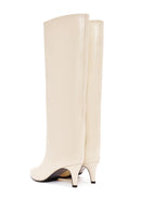 Women's Cream Thin Heel Leather Boots | Derimod Women's Cream Thin Heel Leather Boots | Derimod
