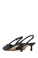Women's Black Leather Low Heeled Slingback Shoes | Derimod Women's Black Leather Low Heeled Slingback Shoes | Derimod