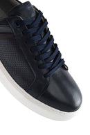 Men's Navy Blue Lace-Up Leather Sneaker | Derimod Men's Navy Blue Lace-Up Leather Sneaker | Derimod