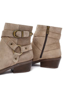Woman Beige Zippered Suede Leather Cowboy Boots | Derimod Woman Beige Zippered Suede Leather Cowboy Boots | Derimod