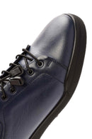 Men's Navy Blue Lace-Up Leather Sneaker | Derimod Men's Navy Blue Lace-Up Leather Sneaker | Derimod