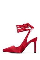 Women's Red Ankle Strap Satin Heeled Shoes | Derimod Women's Red Ankle Strap Satin Heeled Shoes | Derimod