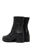 Women's Black Zippered Thick Heeled Leather Boot | Derimod Women's Black Zippered Thick Heeled Leather Boot | Derimod