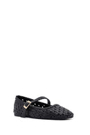 Women's Black Buckled Braided Ballerinas | Derimod Women's Black Buckled Braided Ballerinas | Derimod