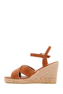 Women's Tan Ankle Strap Wedge Heel Suede Leather Espadrille Sandals | Derimod Women's Tan Ankle Strap Wedge Heel Suede Leather Espadrille Sandals | Derimod