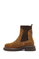 Woman Tan Suede Leather Chelsea Bot | Derimod Woman Tan Suede Leather Chelsea Bot | Derimod