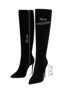 Women's Black High Thin Heeled Suede Leather Classic Boots | Derimod Women's Black High Thin Heeled Suede Leather Classic Boots | Derimod