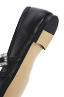 Women's Black Double Buckled Stoned Leather Ballerinas | Derimod Women's Black Double Buckled Stoned Leather Ballerinas | Derimod
