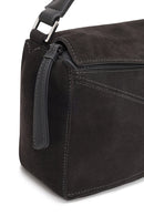 Woman Gray Long-Strap Suede Crossbody Bag | Derimod Woman Gray Long-Strap Suede Crossbody Bag | Derimod