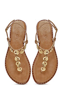 Women's Brown Ankle Buckle Flip-Flop Leather Sandals | Derimod Women's Brown Ankle Buckle Flip-Flop Leather Sandals | Derimod