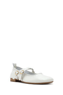 Women's White Buckled Leather Ballerinas | Derimod Women's White Buckled Leather Ballerinas | Derimod