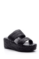 Women's Wedge Heeled Straw Slippers | Derimod Women's Wedge Heeled Straw Slippers | Derimod