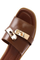 Women's Brown Buckled Leather Slippers | Derimod Women's Brown Buckled Leather Slippers | Derimod