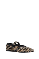 Women's Black Buckled Straw Leather Ballerinas | Derimod Women's Black Buckled Straw Leather Ballerinas | Derimod