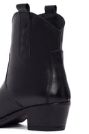 Women's Black Thick Heeled Leather Cowboy Boots | Derimod Women's Black Thick Heeled Leather Cowboy Boots | Derimod