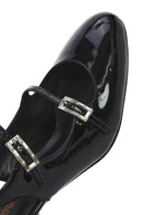 Women's Black Double Buckled Open Back Thick Heel Patent Leather Shoes | Derimod Women's Black Double Buckled Open Back Thick Heel Patent Leather Shoes | Derimod